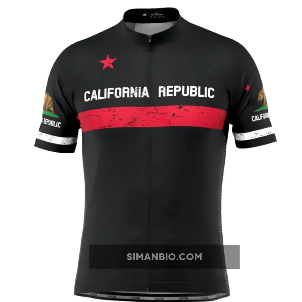 Men's California Republic Black Short Sleeve Cycling Jersey