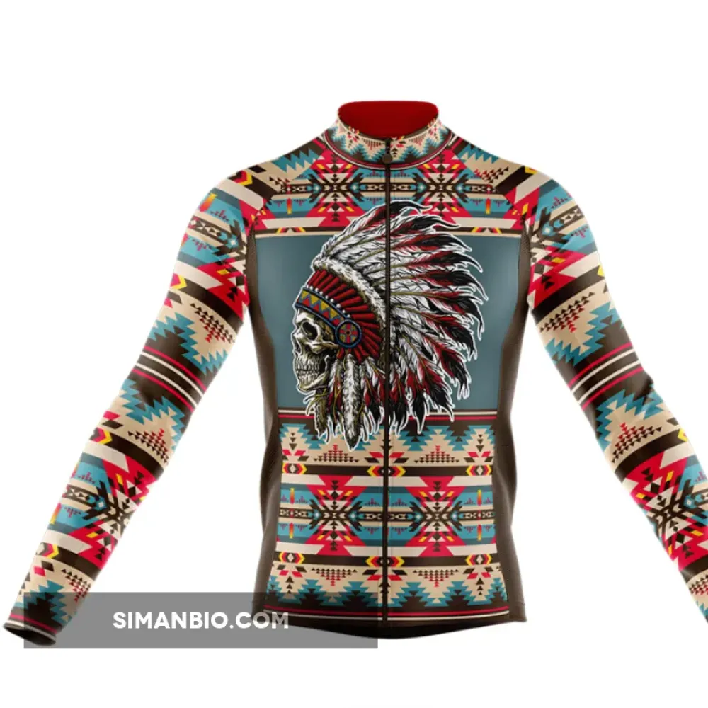 Native American Skull Long Sleeve Cycling Jersey