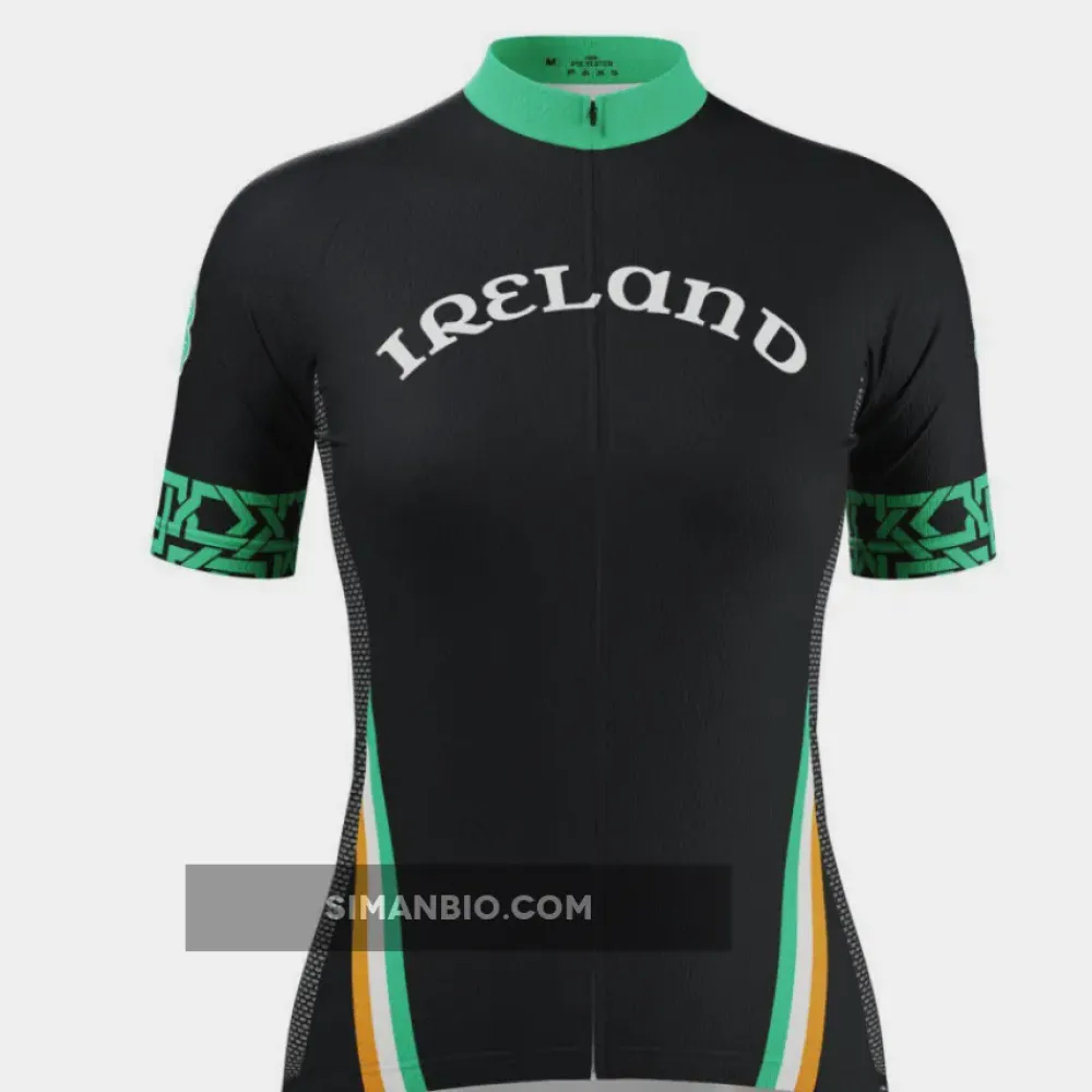Women's Ireland Eire Shamrock National Flag Short Sleeve Cycling Jersey