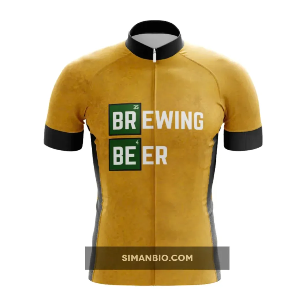 Golden Beer Cycling Jersey with Cheerful Green
