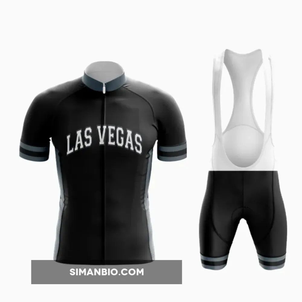 Black and gray Las Vegas cycling shorts and jersey