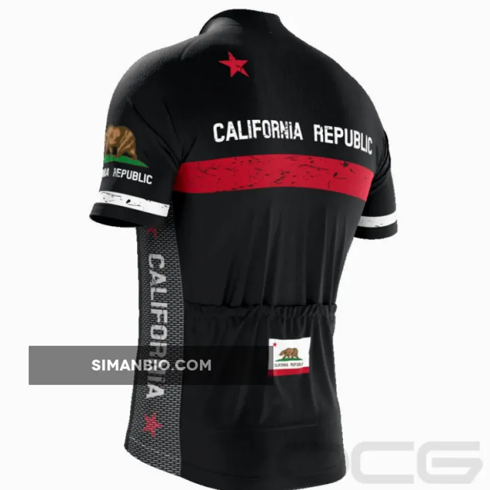 Men's California Republic Black Short Sleeve Cycling Jersey