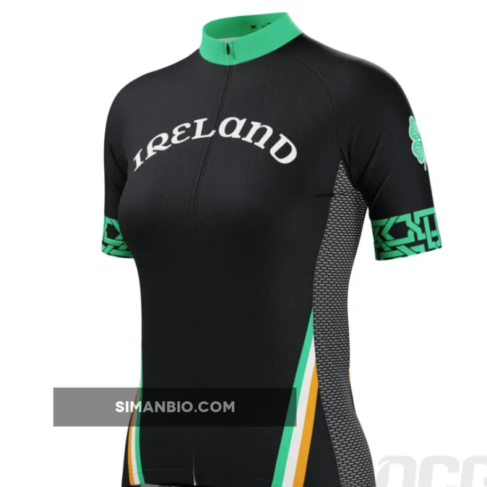 Women's Ireland Eire Shamrock National Flag Short Sleeve Cycling Jersey