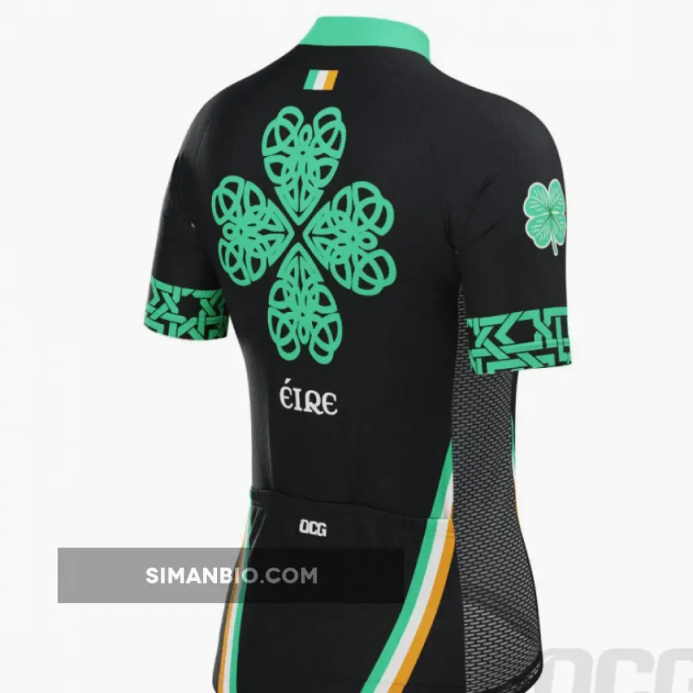 Women's Ireland Eire Shamrock National Flag Short Sleeve Cycling Jersey