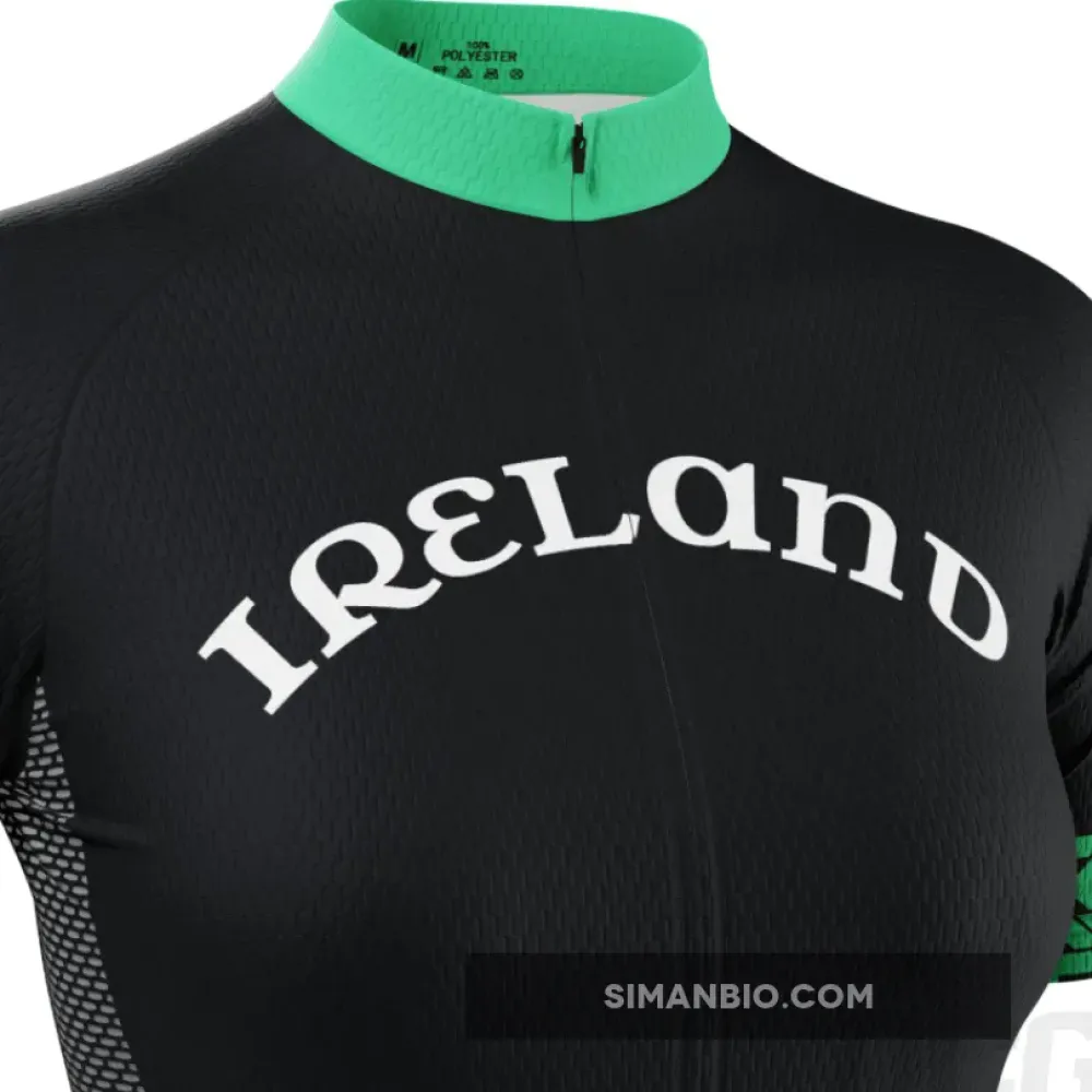 Women's Ireland Eire Shamrock National Flag Short Sleeve Cycling Jersey